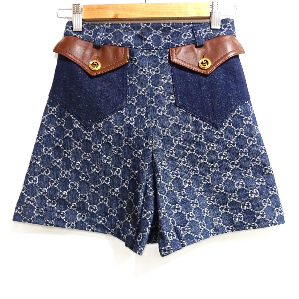 Gucci Denim and Leather Accent Shorts